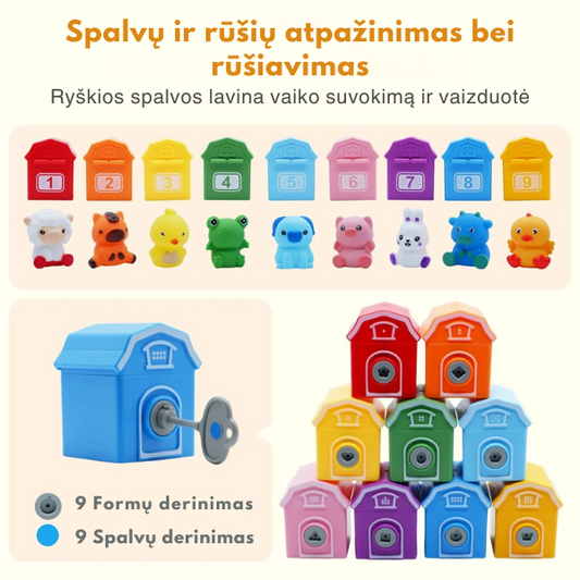 Edukacinis Montessori traukinukas su gyvūnais ir skaičiais