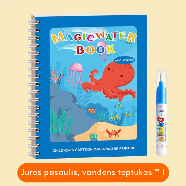 Stebuklinga vandens piešimo knygelė su teptuku vandeniui