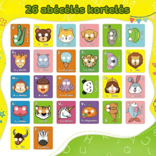 Abėcėlės kortelės su gyvūnais