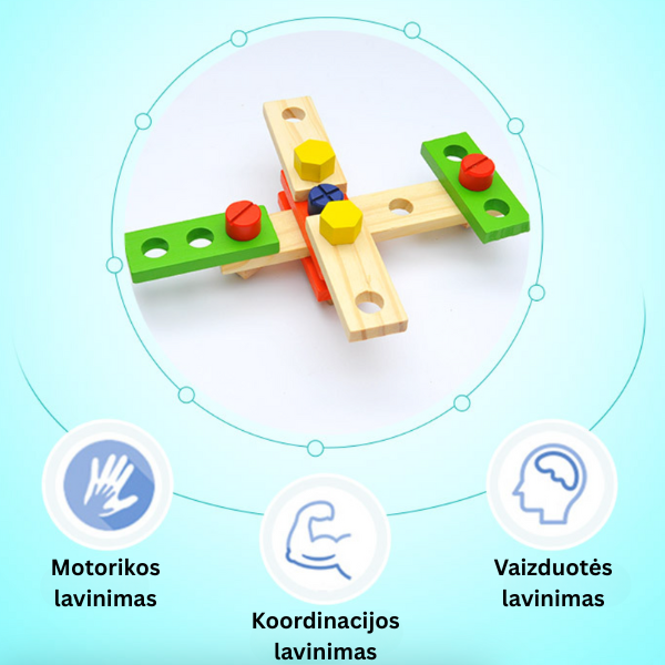 Vaikiškas medinis įrankių rinkinys