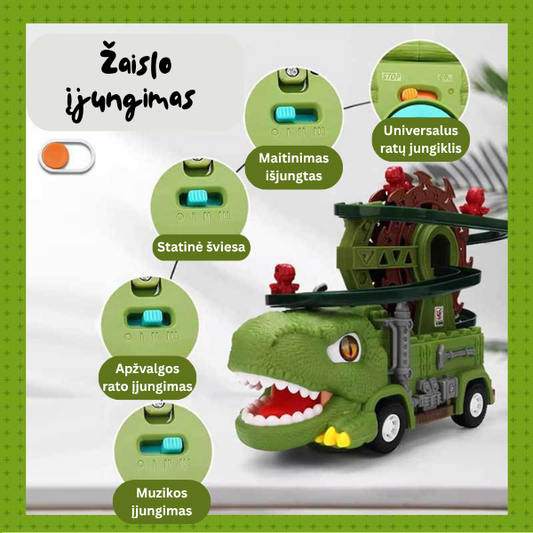 Elektrinė dinozaurų mašina su apžvalgos ratu ir čiuožykla