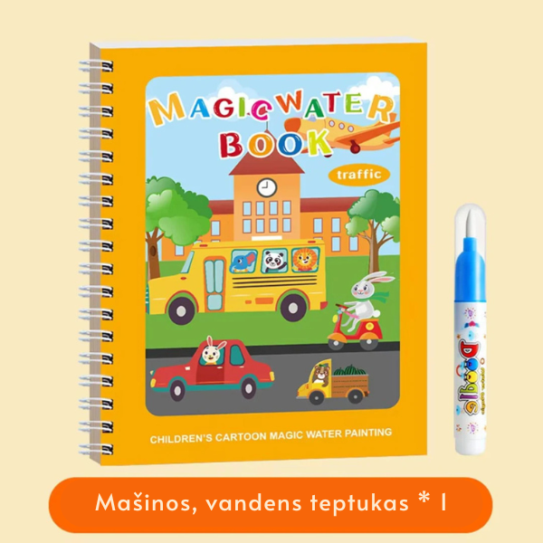 Stebuklinga vandens piešimo knygelė su teptuku vandeniui
