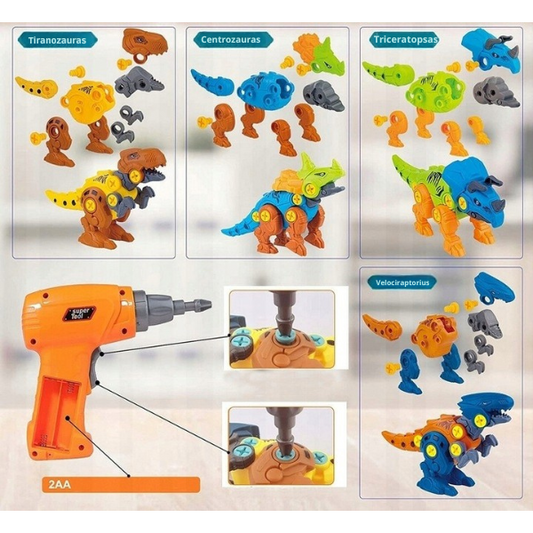 Konstruktorius vaikams – Dinozaurų rinkinys su elektriniu žaisliniu grąžtu ir lagaminėliu