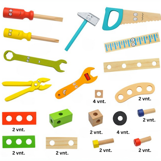 Vaikiškas medinis įrankių rinkinys