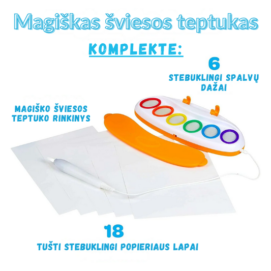 Magiška piešimo paletė: švytintis šepetėlis ir stebuklingas popierius