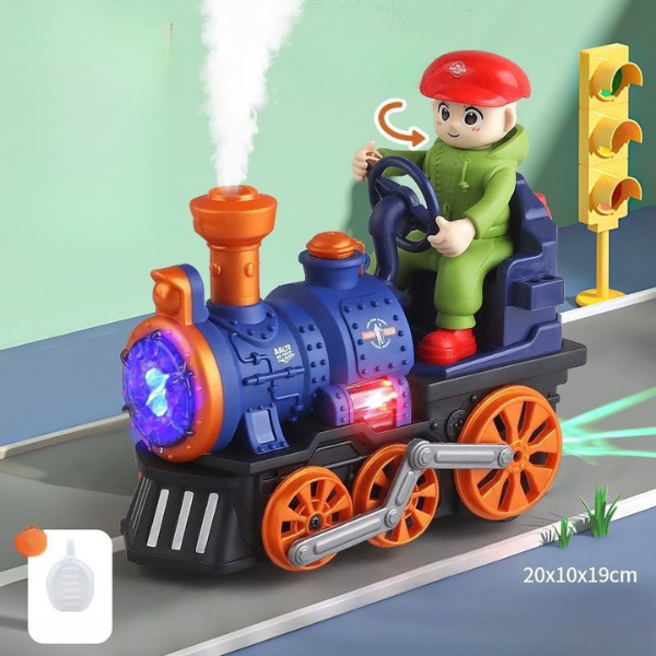 Garinis traukinukas su šviesomis, muzika ir tikro garo efektu