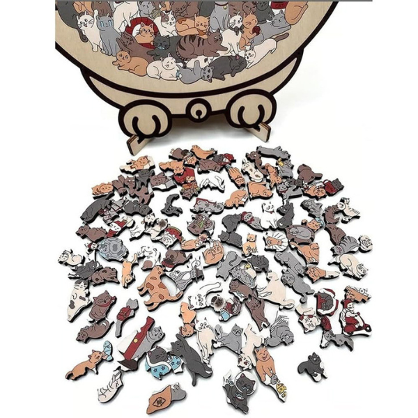 Medinė katės formos dėlionė