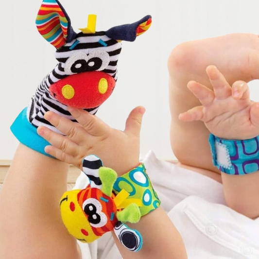 Sensorinės kojinaitės ir riešų juostelės su barškučiais (4 vnt.)