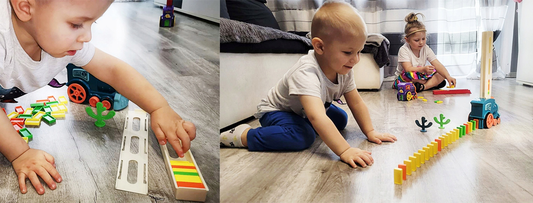 Automatinis domino kaladėlių traukinys