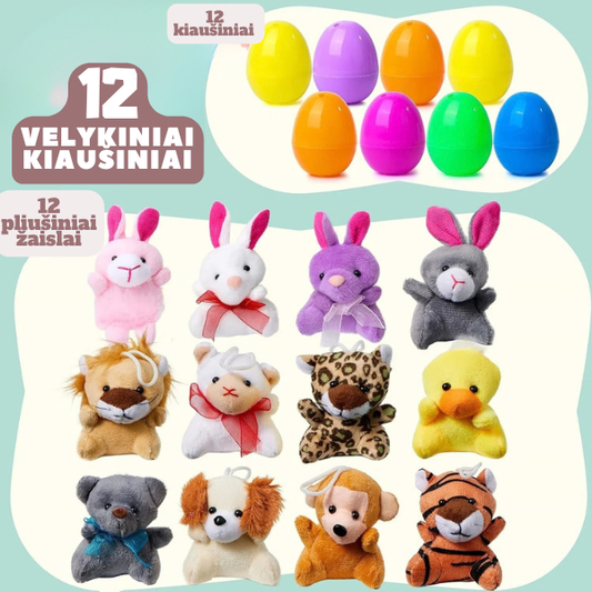 Velykiniai kiaušiniai su pliušiniais žaisliukais viduje