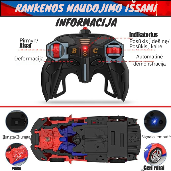RC robotas - automobilis vaikams su 360° funkcija