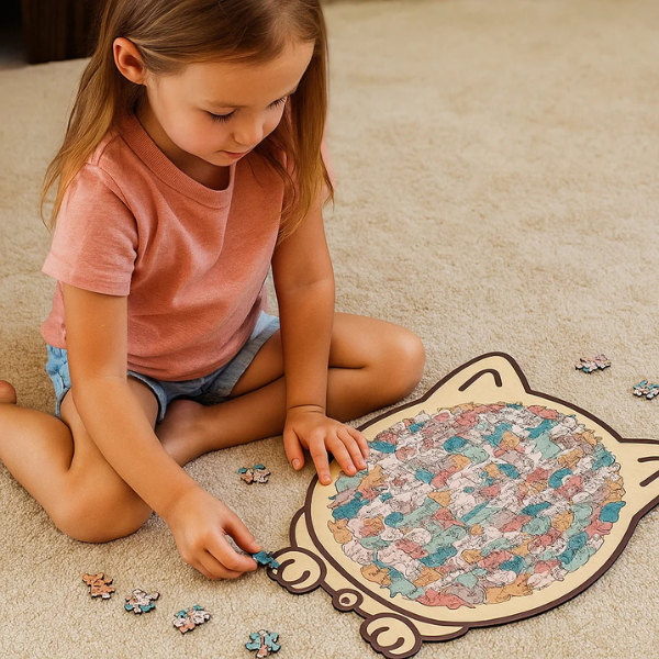 Medinė katės formos dėlionė