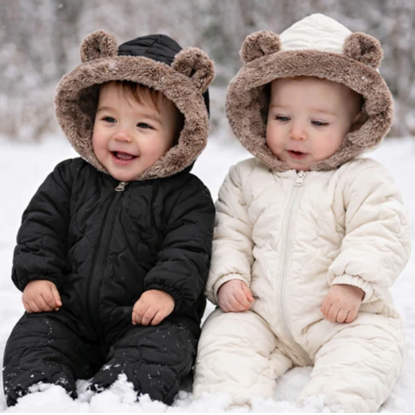 Šiltas žieminis kūdikio kombinezonas su kapišonu