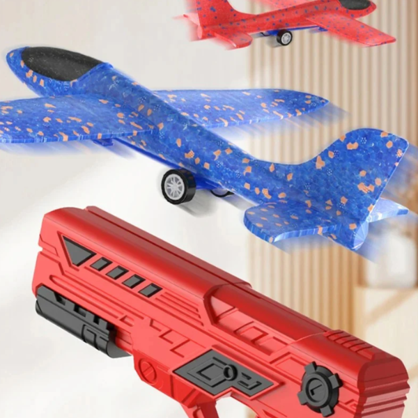 Interaktyvus skraidantis lėktuvas su paleidimo šautuvu