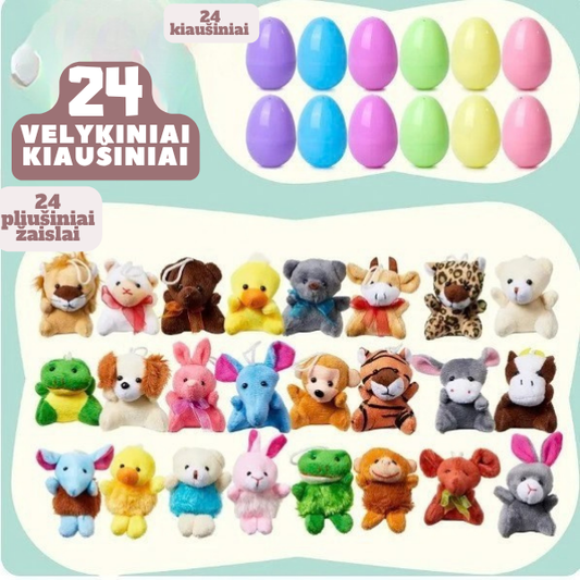 Velykiniai kiaušiniai su pliušiniais žaisliukais viduje
