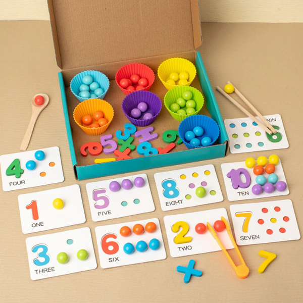 Montessori skaičių ir spalvų rūšiavimo žaidimas