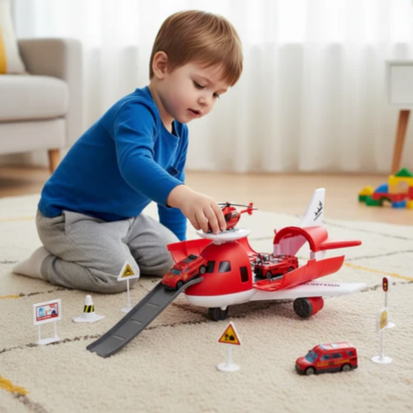 Vaikiškas lėktuvas su automobilių trasa