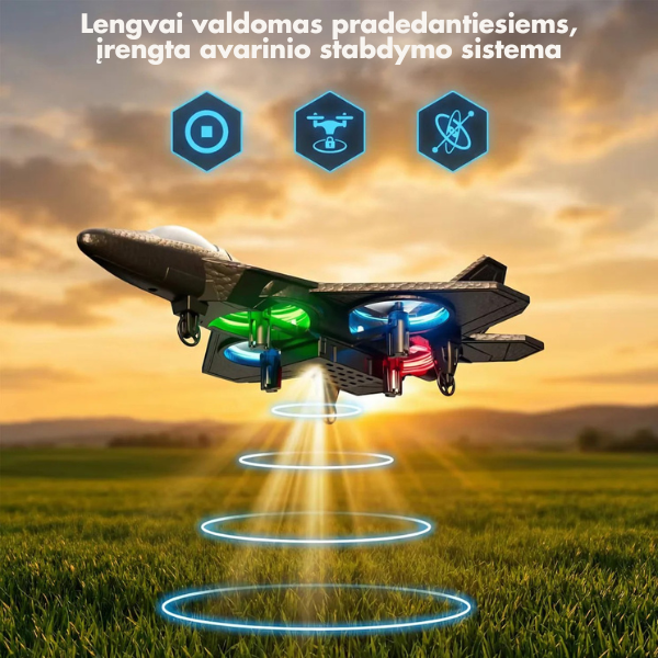 Nuotoliniu būdu valdomas akrobatinis lėktuvas su LED
