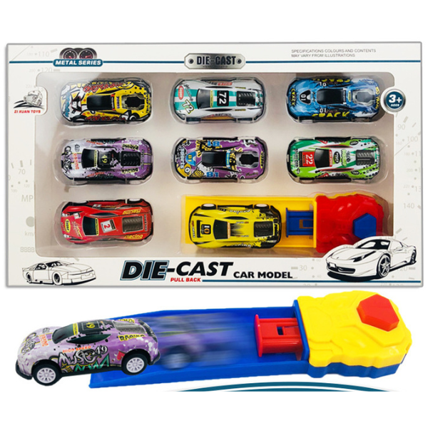 Vaikiškas lenktynių rinkinys su katapulta