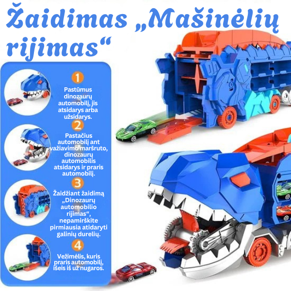 Dinozauras-automobilis su mini mašinėlėmis