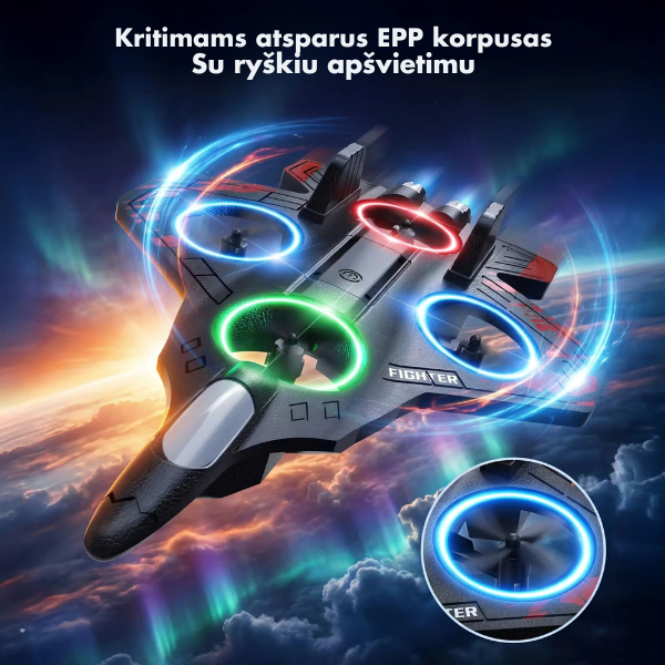 Nuotoliniu būdu valdomas akrobatinis lėktuvas su LED