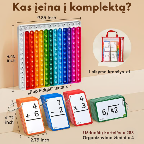 Lavinamoji matematikos lentelė su užduočių kortelėmis