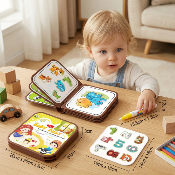 Magiška Montessori knygelė 2in1 - piešimas vandeniu ir lipdukai