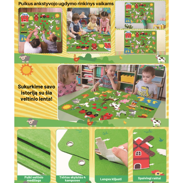 Vaikiška edukacinė veltinio žaidimų lenta
