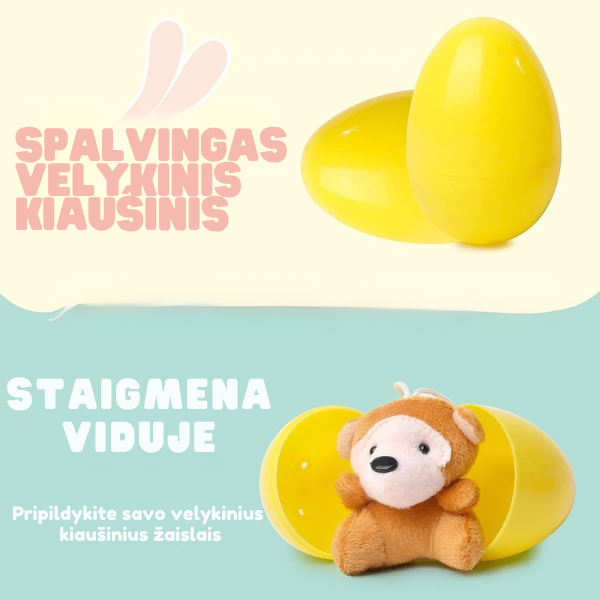 Velykiniai kiaušiniai su pliušiniais žaisliukais viduje
