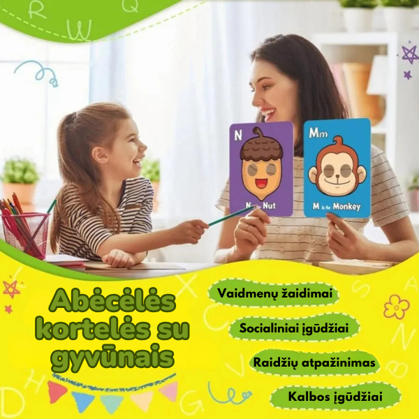 Abėcėlės kortelės su gyvūnais