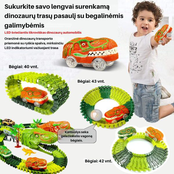 Šviečianti dinozaurų lenktynių trasa