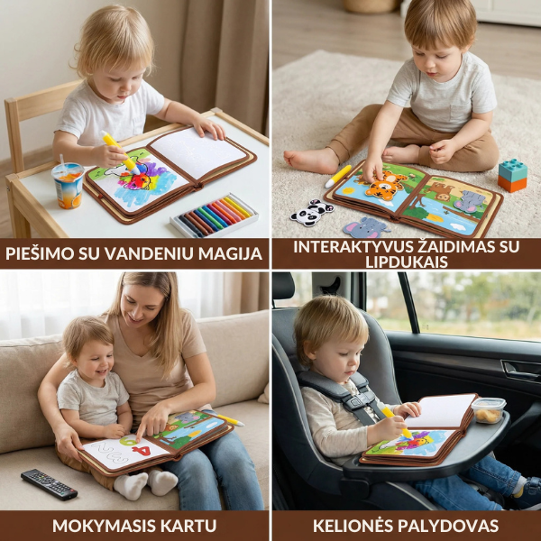 Magiška Montessori knygelė 2in1 - piešimas vandeniu ir lipdukai