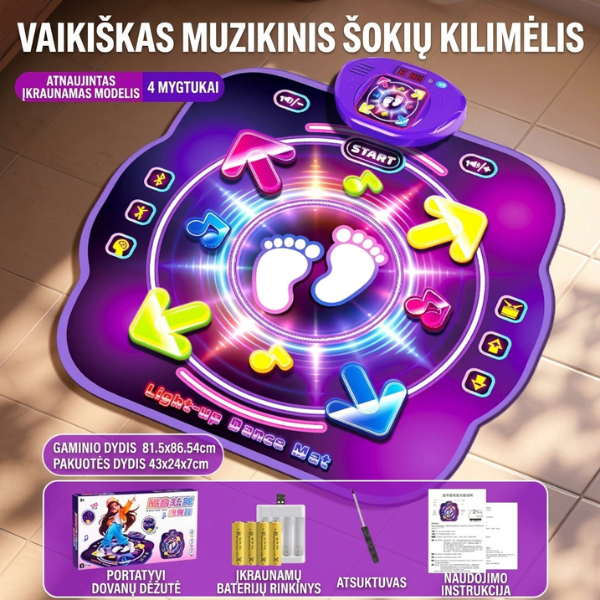 Muzikinis šokių kilimėlis su LED šviesomis