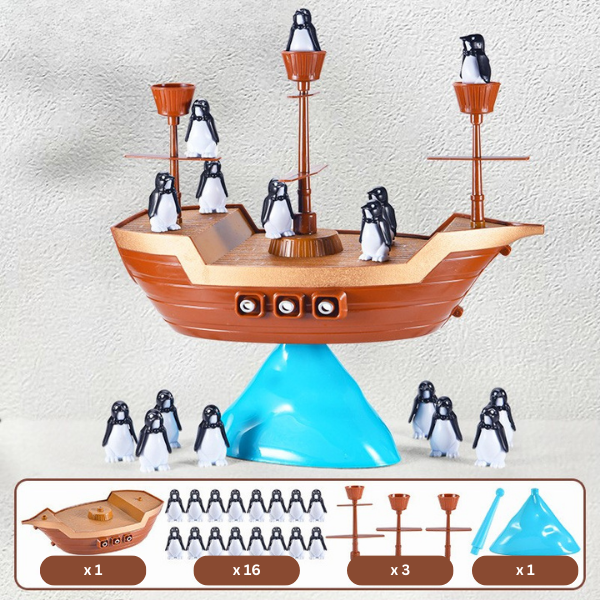 Pingvinų piratų laivas - balansavimo žaidimas