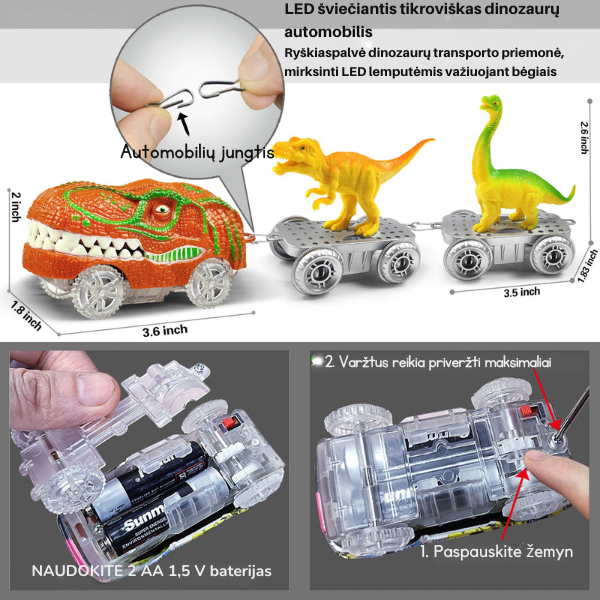 Šviečianti dinozaurų lenktynių trasa