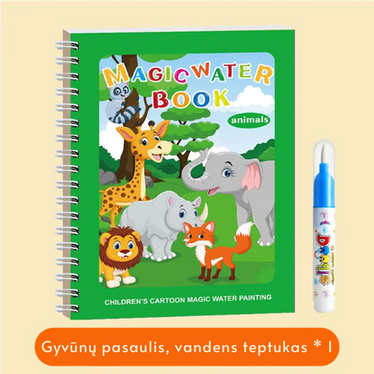 Stebuklinga vandens piešimo knygelė su teptuku vandeniui