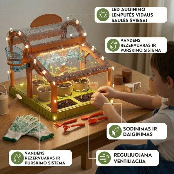 Vaikų mini šiltnamis augalų auginimui