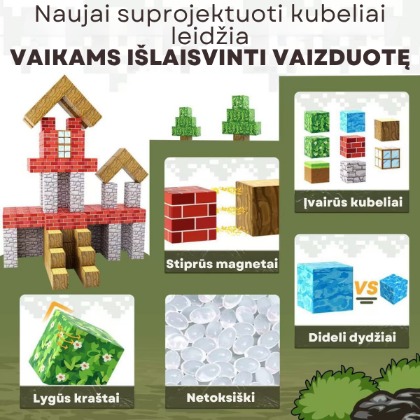 MINECRAFT magnetinių blokų rinkinys