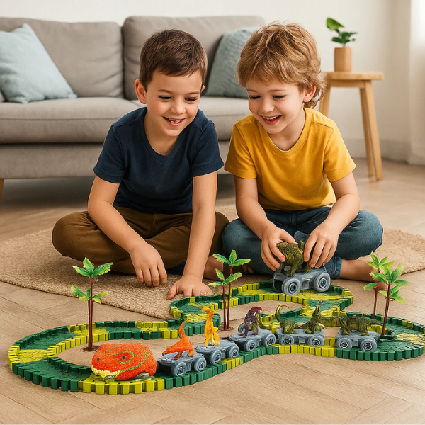 Šviečianti dinozaurų lenktynių trasa