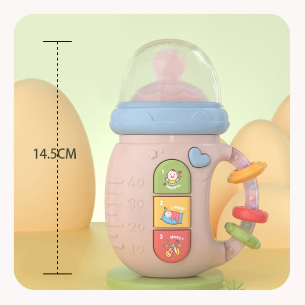 Raminantis pieno buteliuko formos barškutis su garsais ir šviesomis