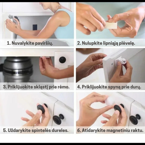 Magnetinė vaikų saugos spynų sistema spintelėms ir stalčiams