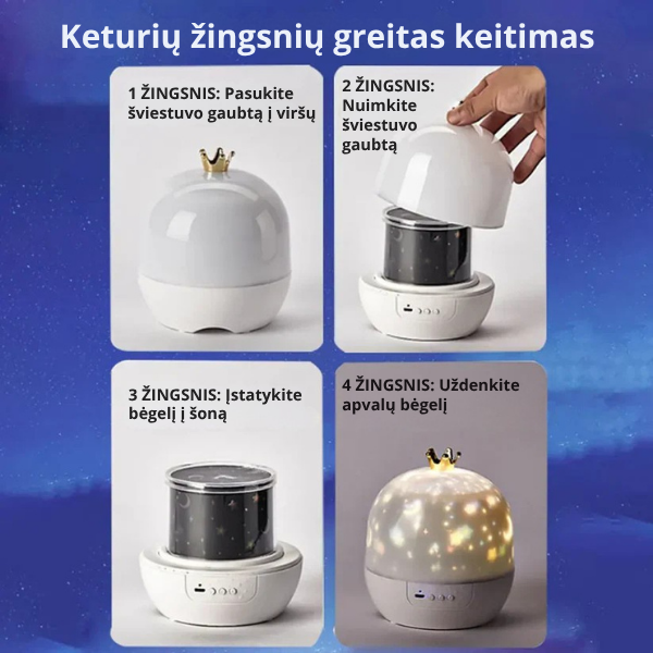 2 in 1 naktinė lemputė ir projektorius vaikams