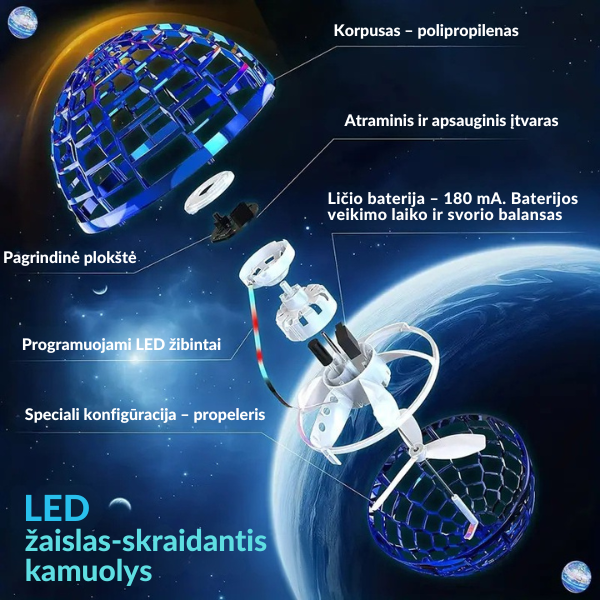 Magiškas skraidantis LED kamuolys