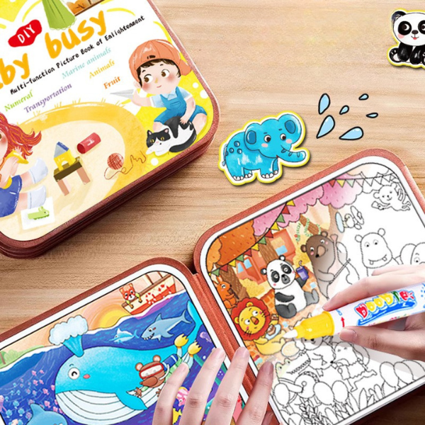 Magiška Montessori knygelė 2in1 - piešimas vandeniu ir lipdukai