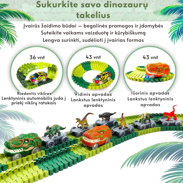 Šviečianti dinozaurų lenktynių trasa