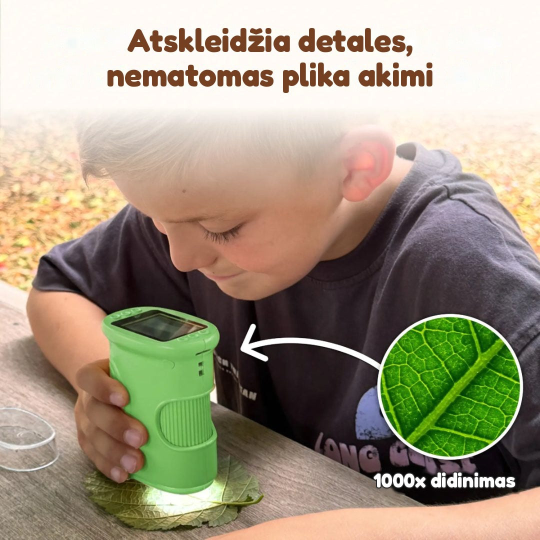 Vaikiškas skaitmeninis mikroskopas su ekranu (iki 1000x)